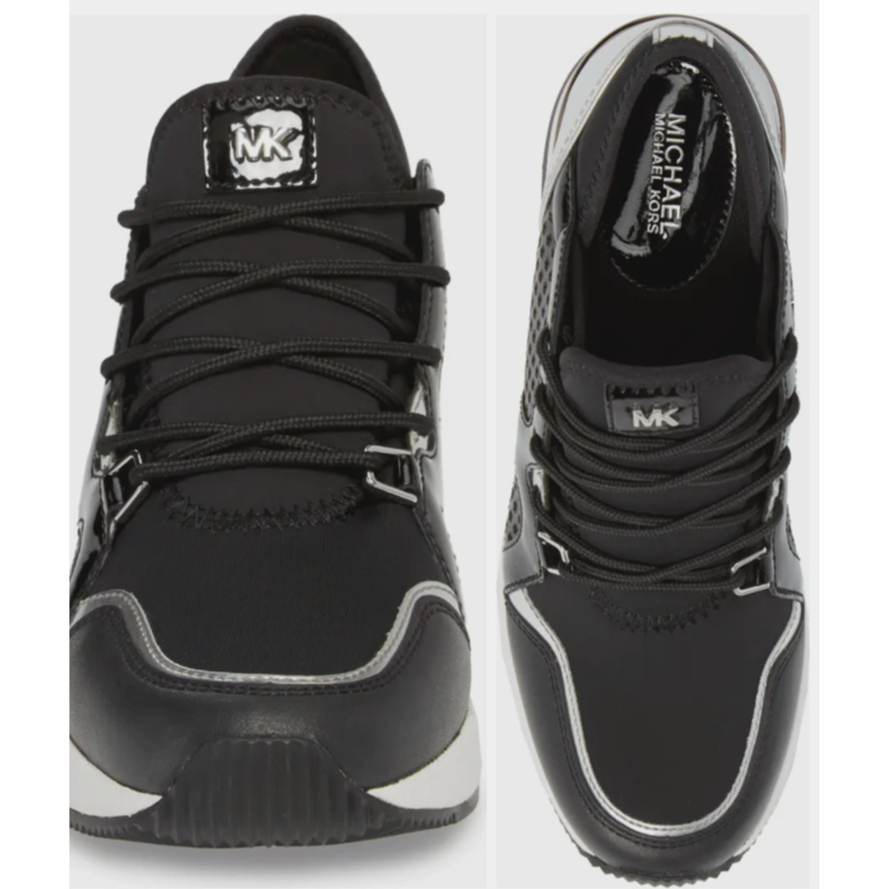 Michael Kors Black Scout Trainer Scuba Leather Wedge Sneaker Star Design 9 - Picture 2 of 16